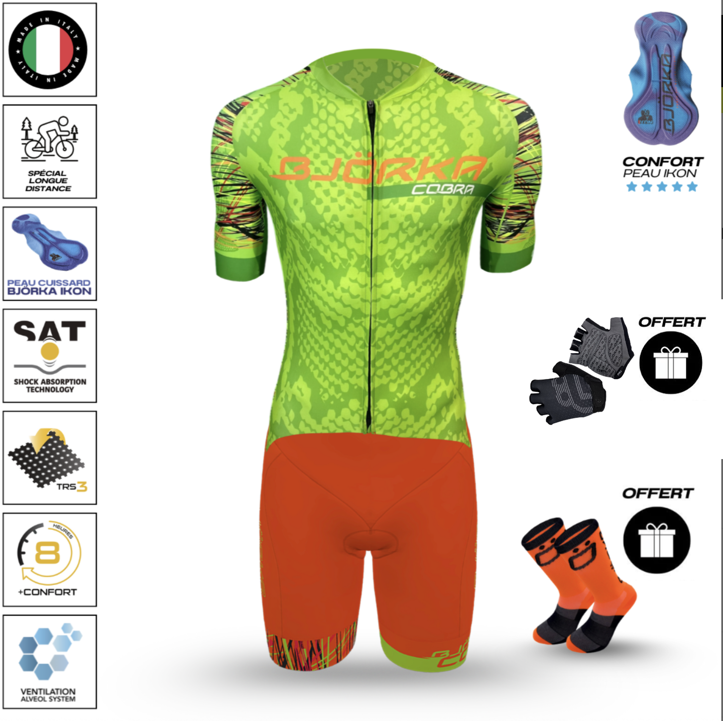 Pack Maillot Cuissard SNAKE Vert Fluo Limited Edition - Billede 2