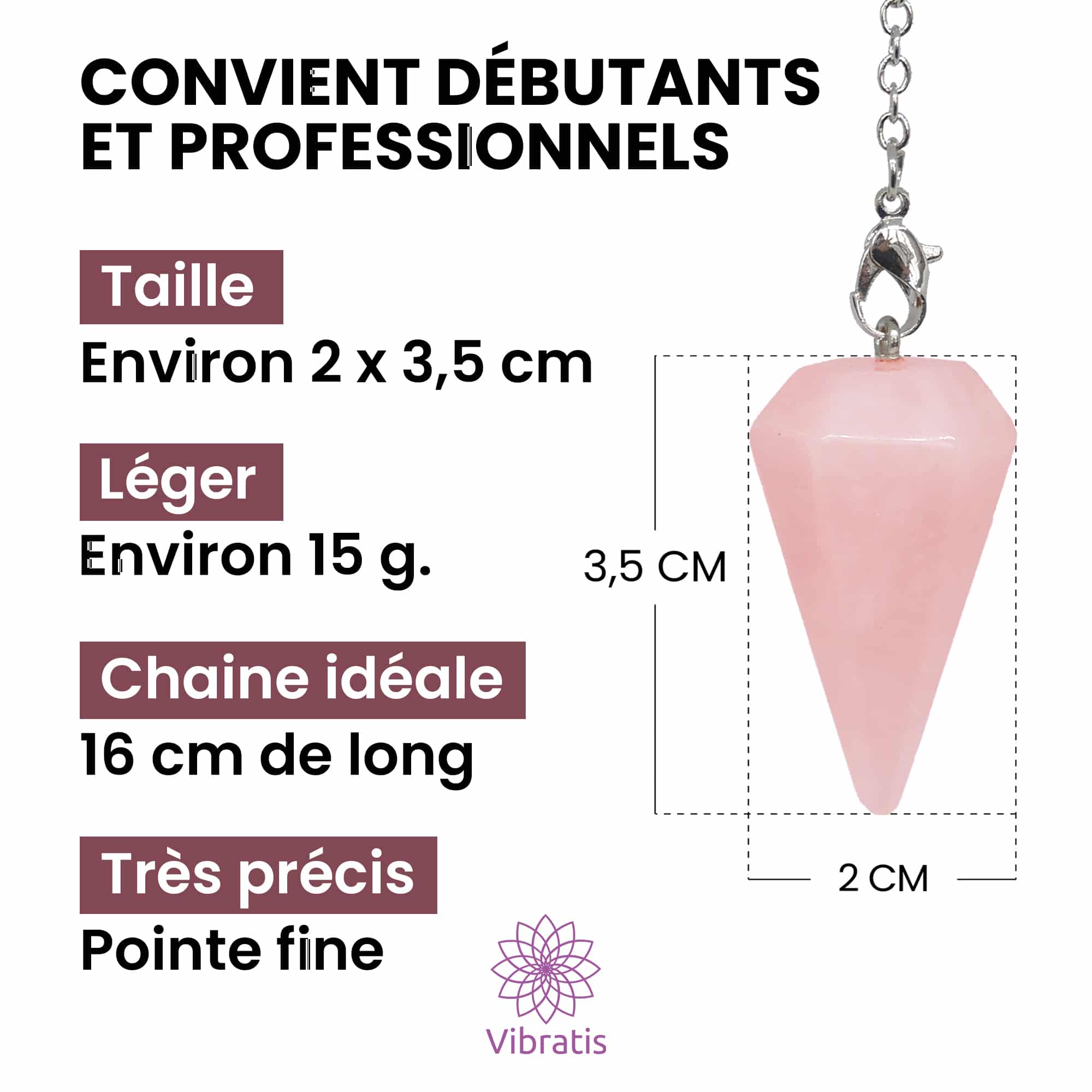 Pendule En Quartz Rose - Pierre De Guérison Et D'harmonie - Pour Radiesthésie, Reiki, Méditation - Cadeau Spirituel Et Bien-être